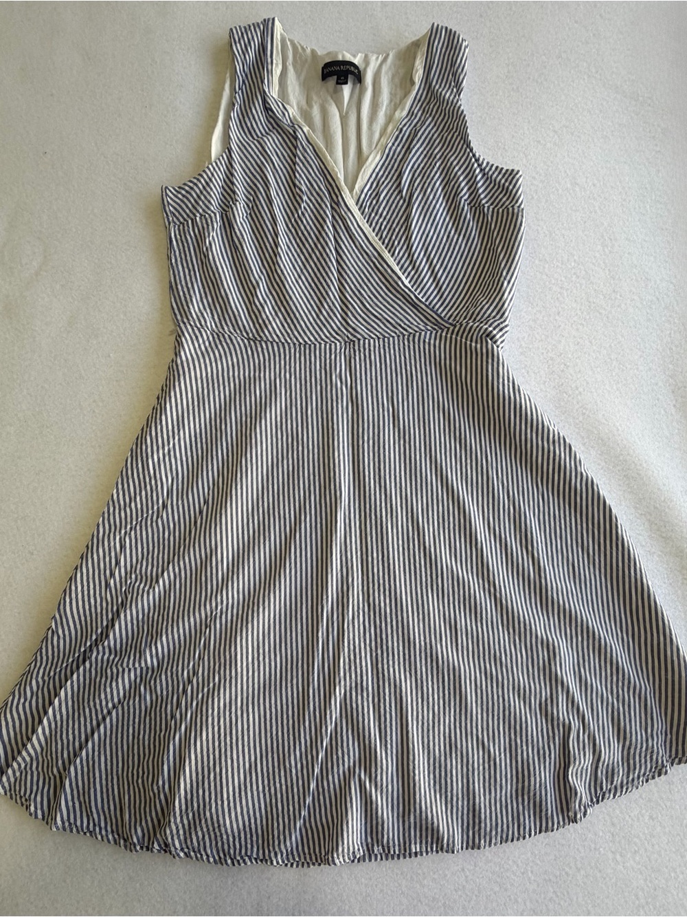 Banana Republic Navy and White Striped Sleeveless Wrap Midi Dress